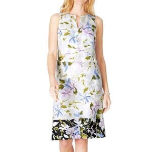J Jill New Love Linen Marble Floral Dress Aline Shift Pockets Women MED Petite